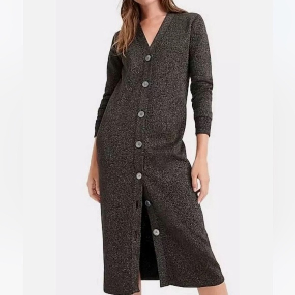 J. Crew 365 V Neck Metallic Silver Sparkle Button Front Sweater Dress NWOT - Picture 10 of 10